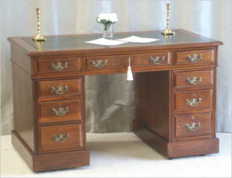 2071 Small Antique Walnut Pedestal Desk (2)